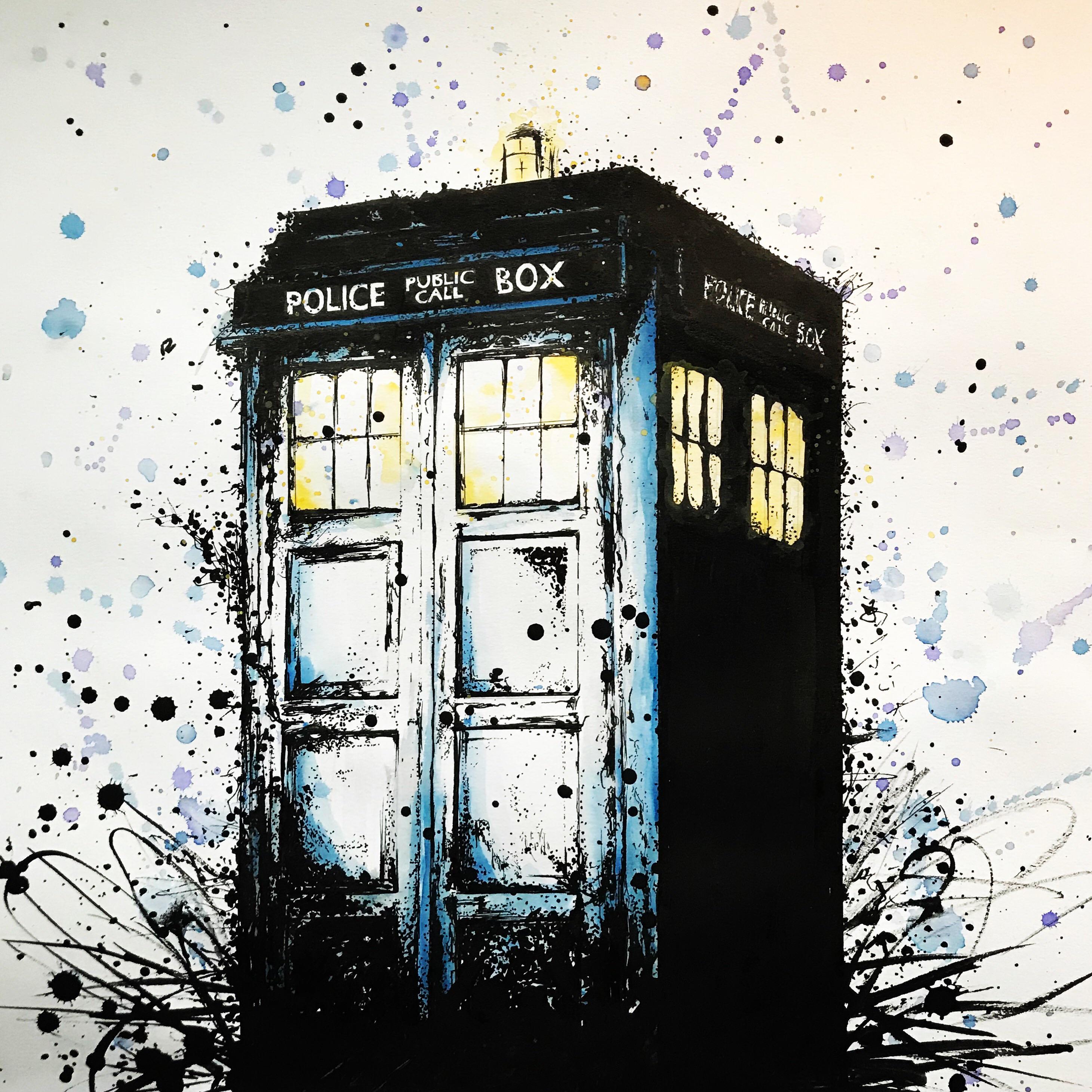 2921x2921 Chinese ink and watercolour T.A.R.D.I.S. drawing I made as a Christmas present for a friend, based on his favourite desktop wallpaper