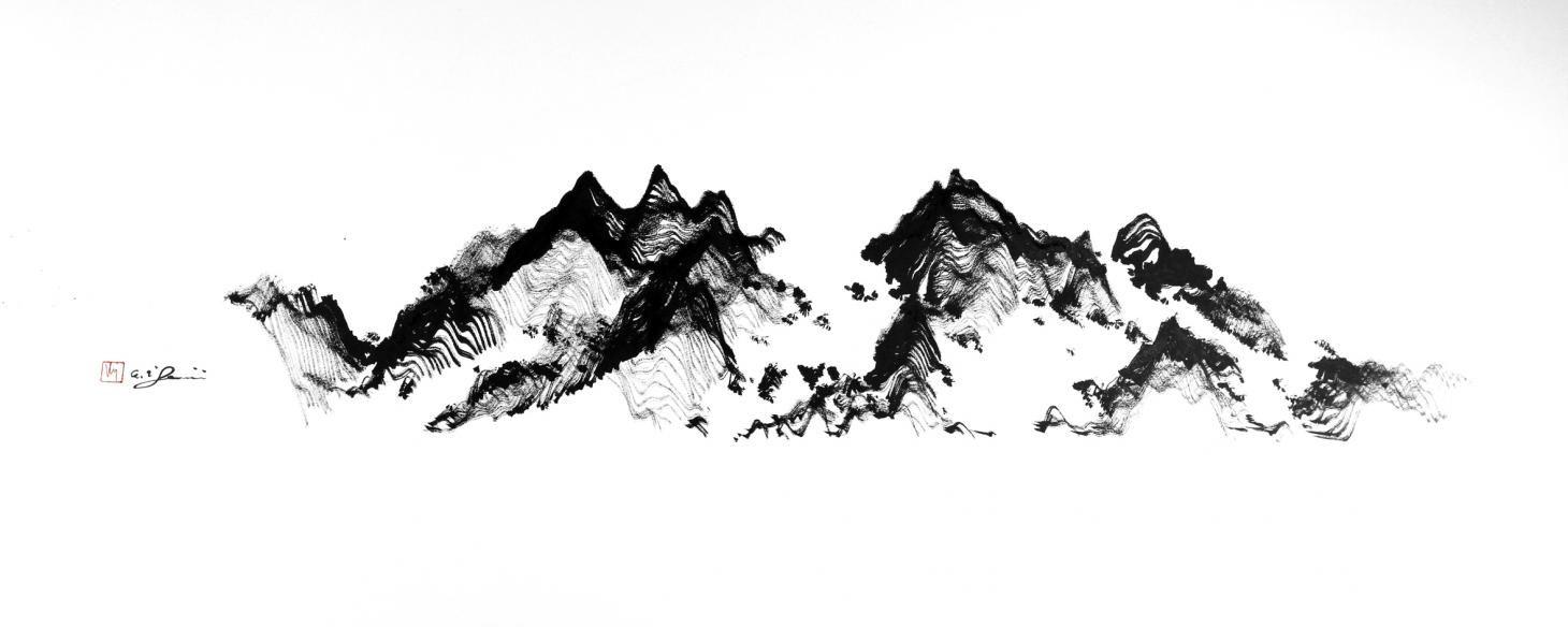 1460x584 Victor Wong and his AI robot create visionary ink paintings. Wallpaper*