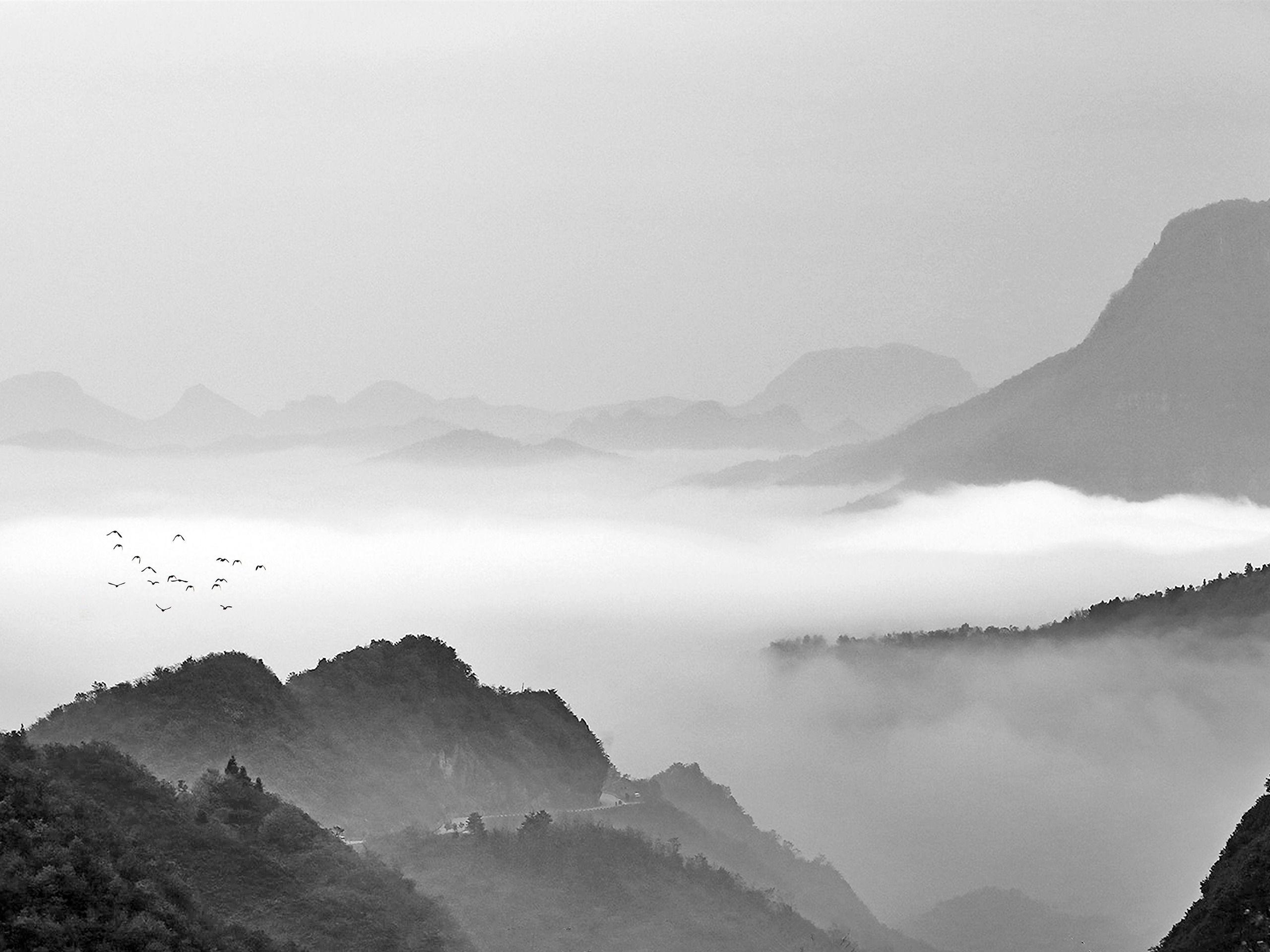 2560x1920 Chinese ink landscape jungle landscape fog