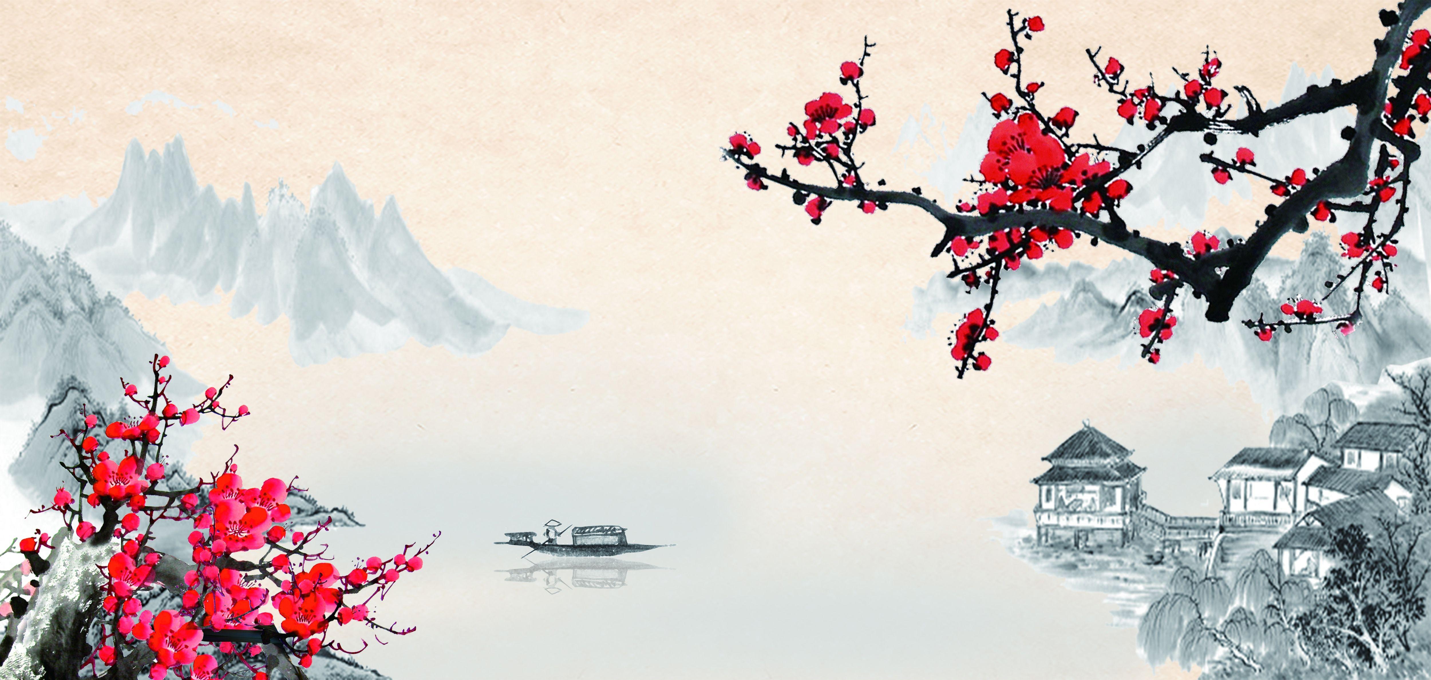 5000x2378 Chinese Scroll Art Wallpaper .