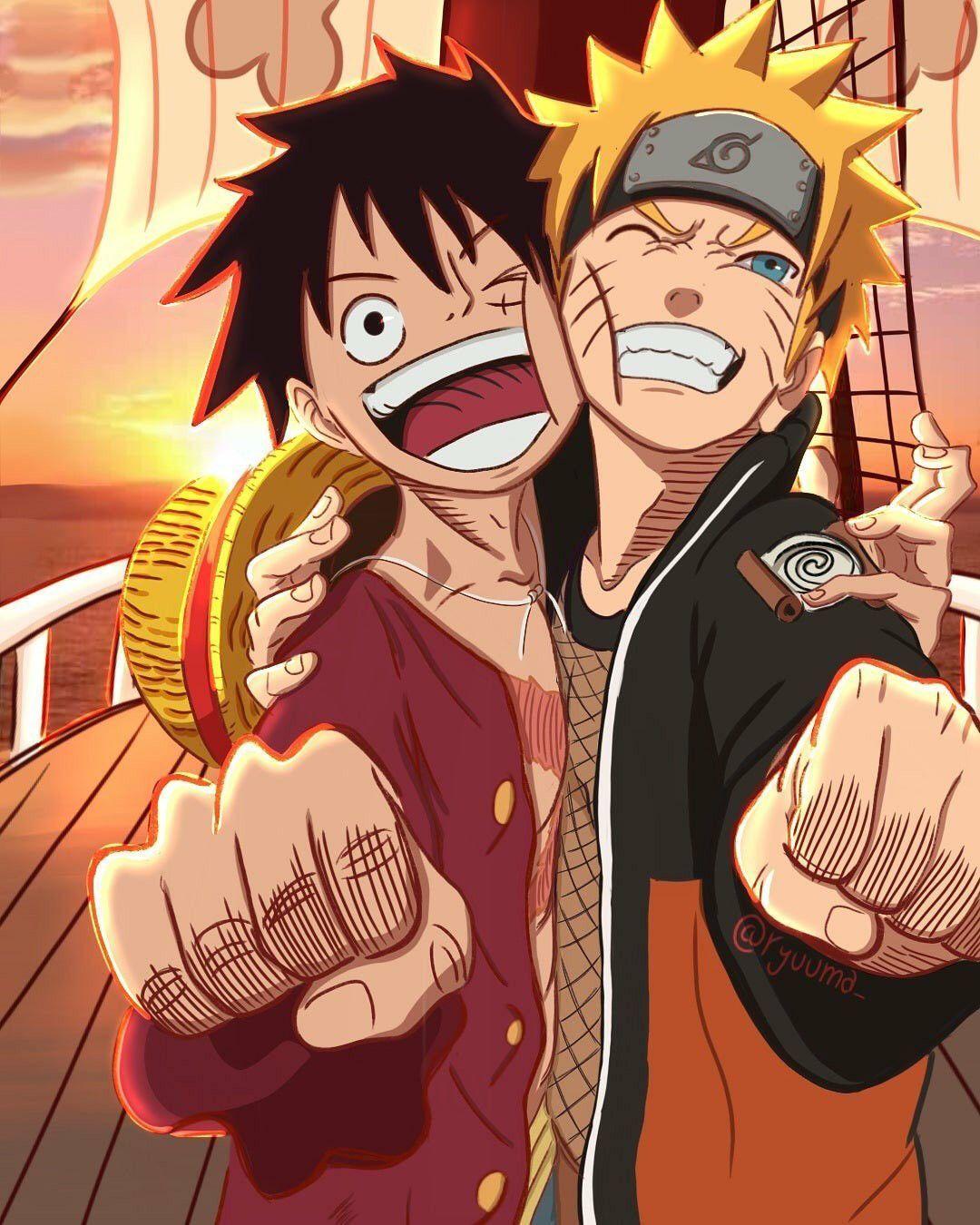 1080x1350 Naruto X One Piece Phone Wallpaper