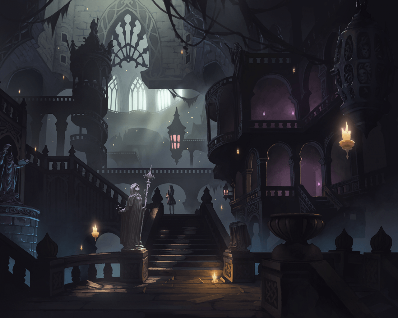1280x1024 Anime Dark Castle Wallpaper