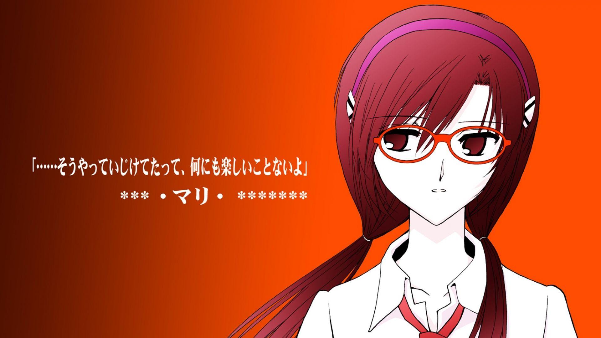 1920x1080 Download Wallpaper 1920x1080 neon genesis evangelion, evangelion 20 you can, makinami mari illustrious, glasses, girl, tie Full HD 1080p HD Background
