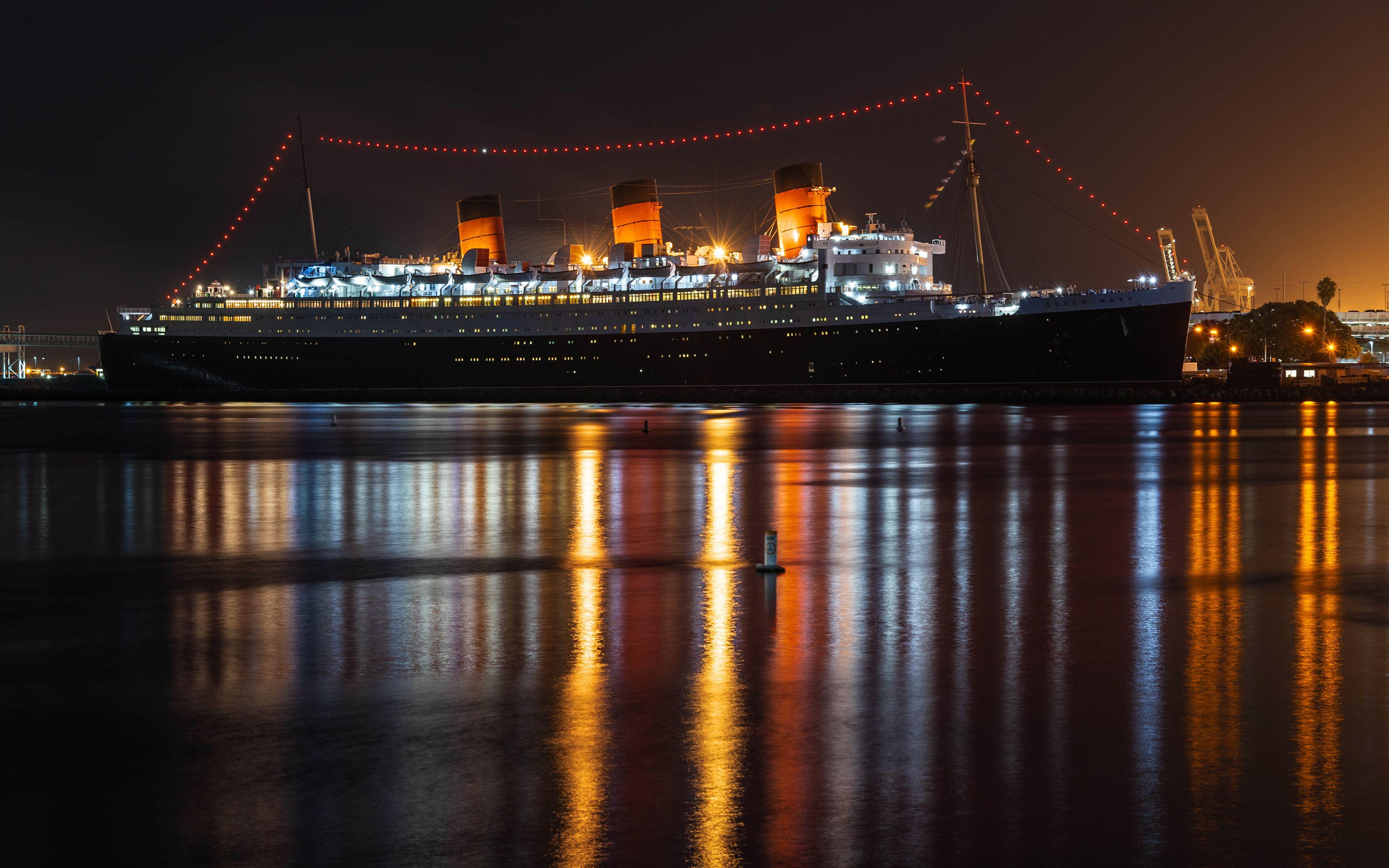 3840x2400 Photo California USA Cruise liner Queen Mary in Long Beach 3840x2400
