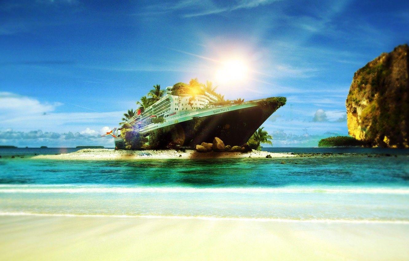 1332x850 Wallpaper beach, tropics, the ocean, shore, Queen Mary sunlight, Cruise ship image for desktop, section ситуации