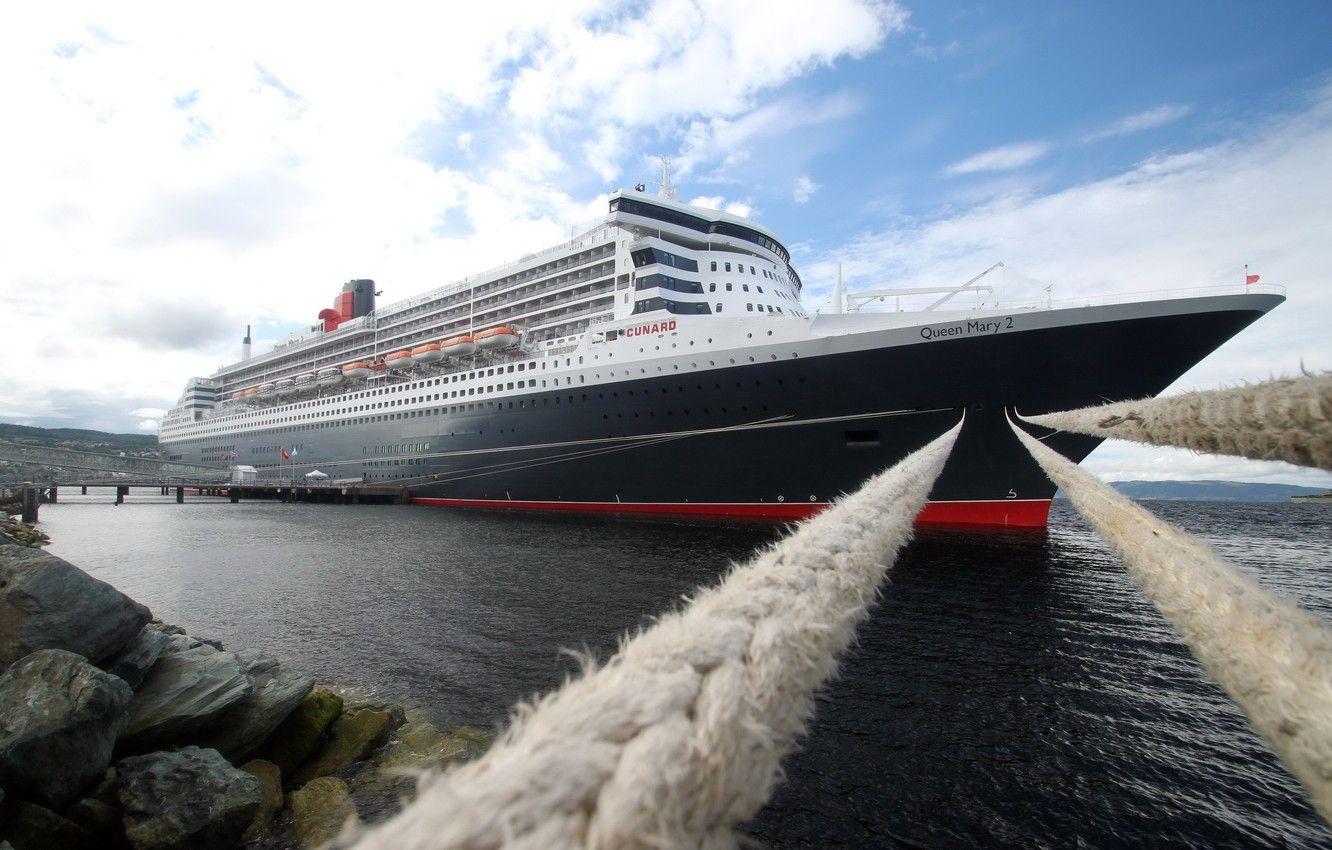 1332x850 Wallpaper sea, clouds, shore, ship, tour, mooring lines, queen mary image for desktop, section другая техника