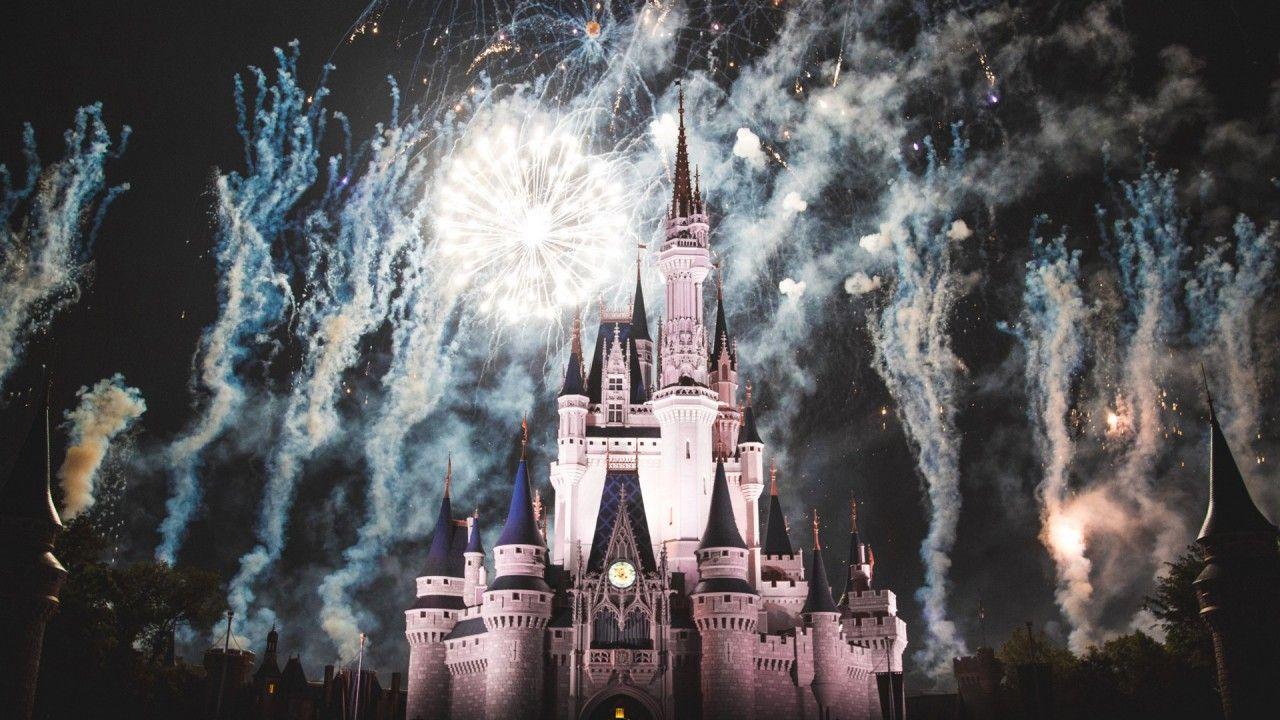 1280x720 Castle Cinderella Castle Disneyland Fireworks France Night Paris HD Travel Wallpaper