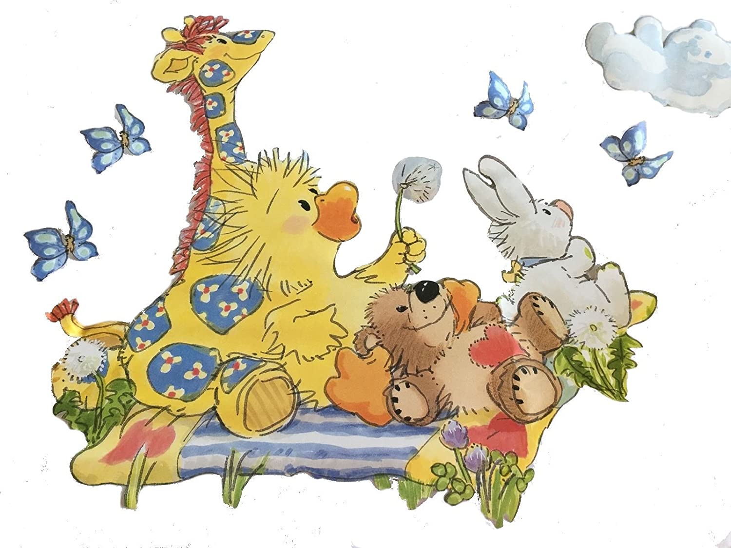 1500x1125 Little Suzy's Zoo Nursery Wall Mural Animals Wallpaper Decals Duck Bear Bunny Giraffe Butterflies & Clouds: Home & Kitchen