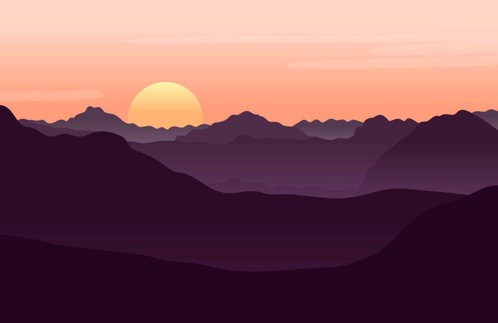 1650x1070 Red Illustrated Landscape Sunset Wallpaper Mural