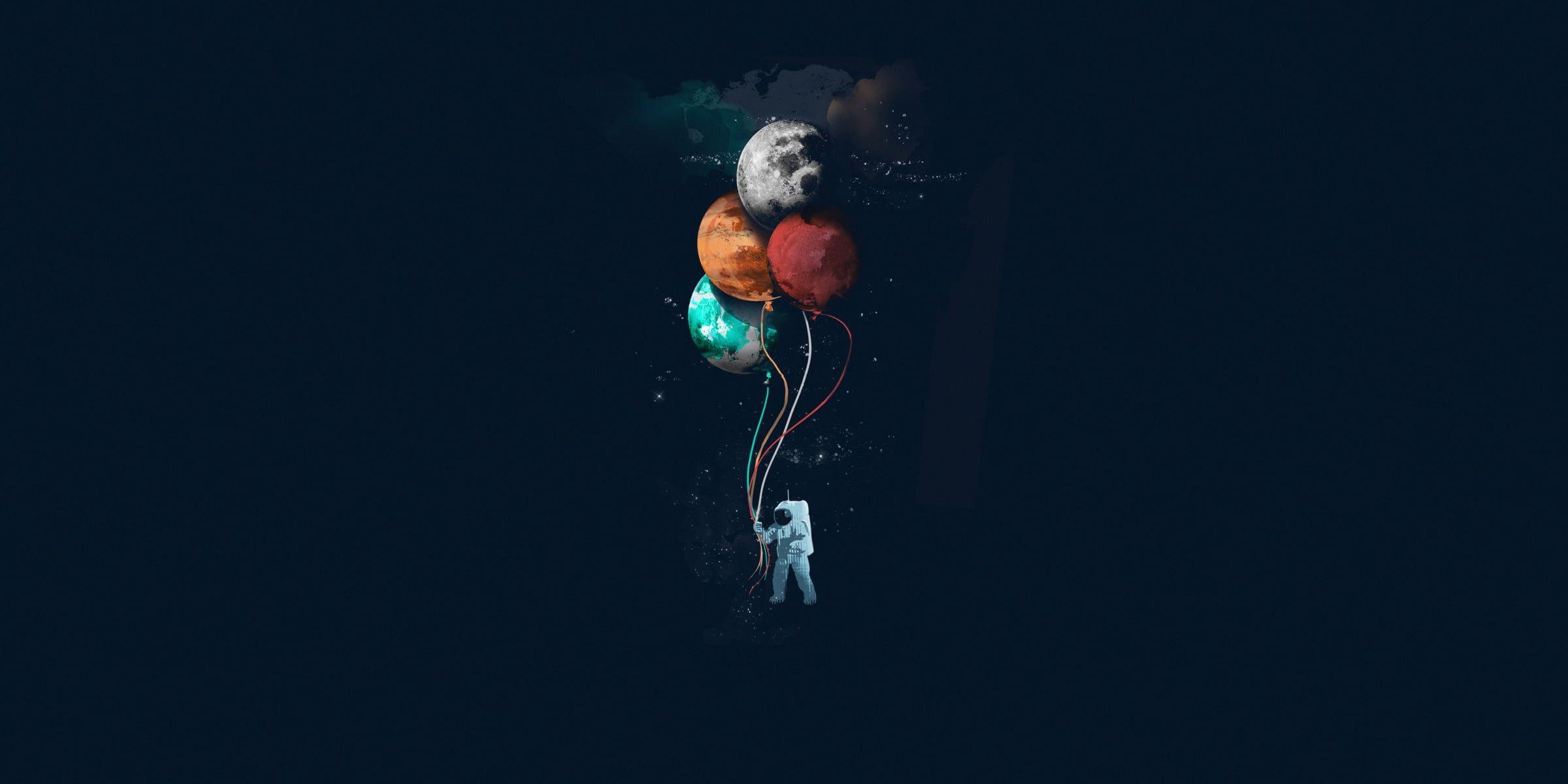 2400x1200 Minimalism wallpaper, artwork, space, space art, astronaut, simple background • Wallpaper For You HD Wallpaper For Desktop & Mobile