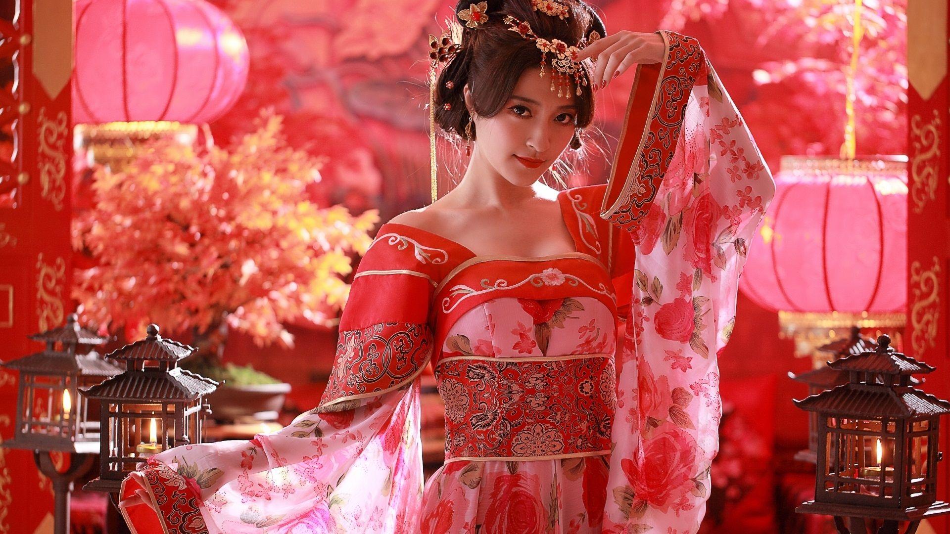 1920x1080 Wallpaper Chinese girl, red dress, Tang Dynasty costumes 1920x1200 HD Picture, Image