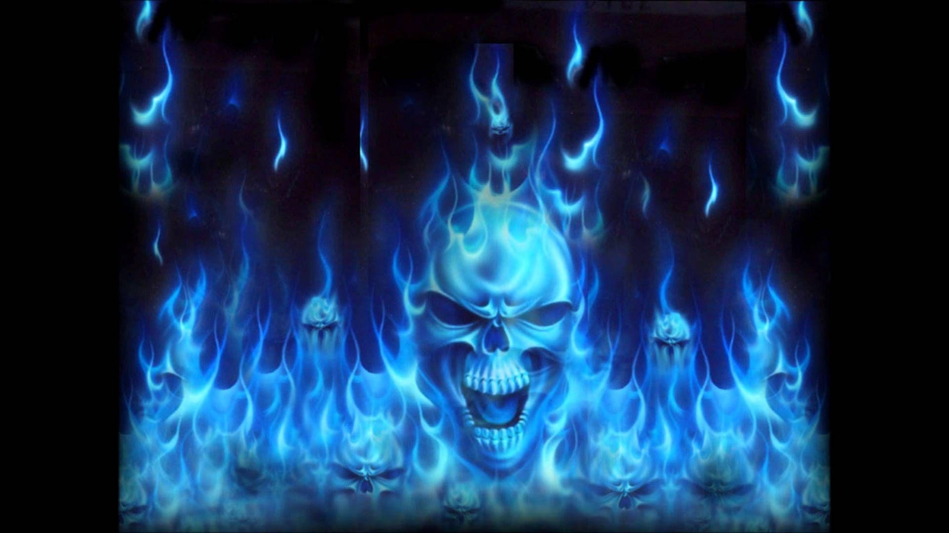 1920x1080 Blue Fire Skull .