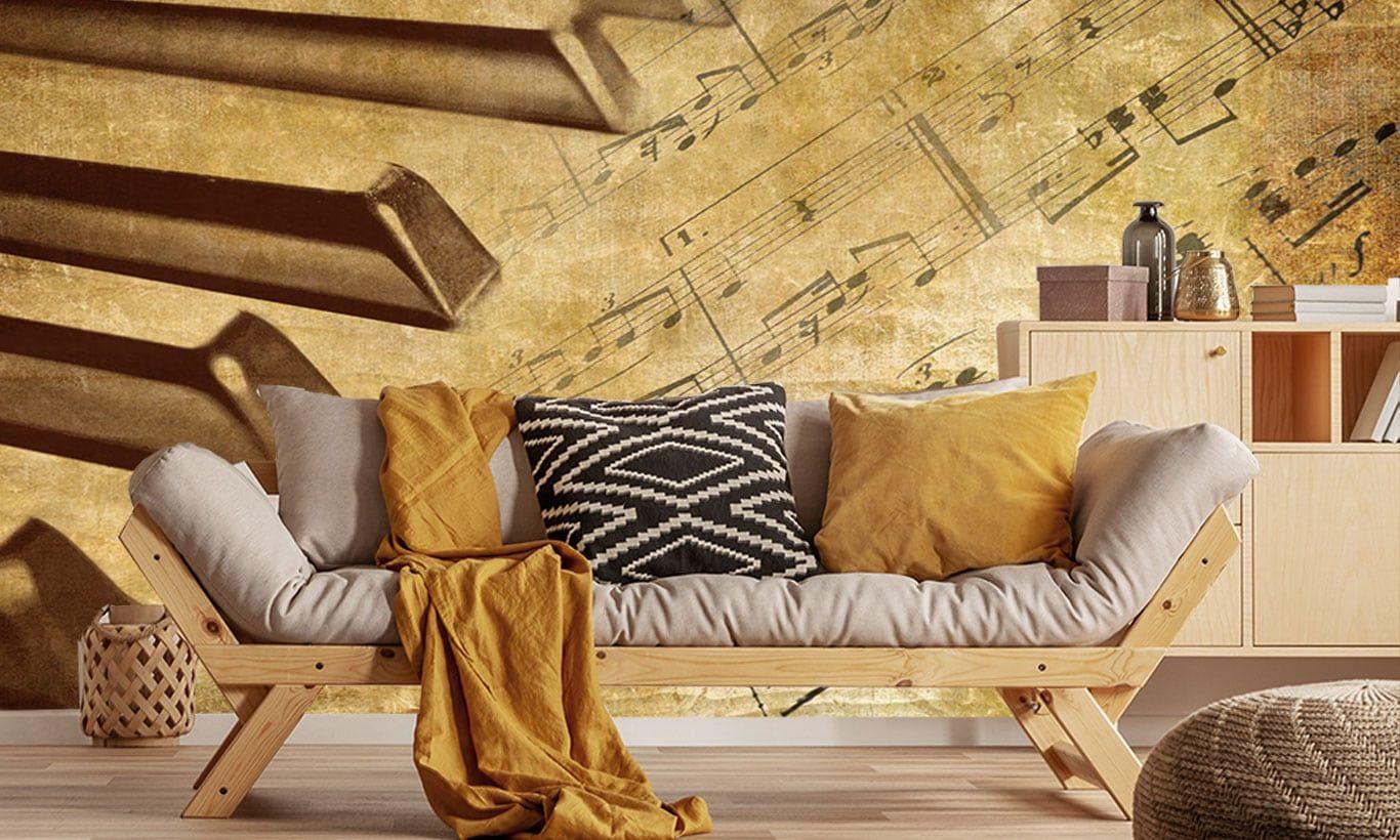 1366x820 Piano Keyboard Music Notes Wallpaper Mural