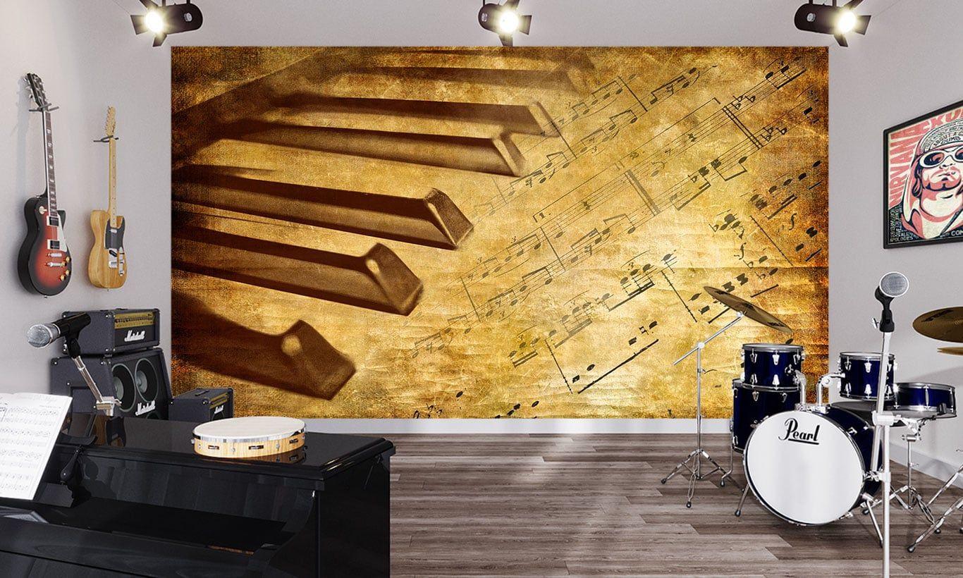 1366x820 Piano Keyboard Music Notes Wallpaper Mural