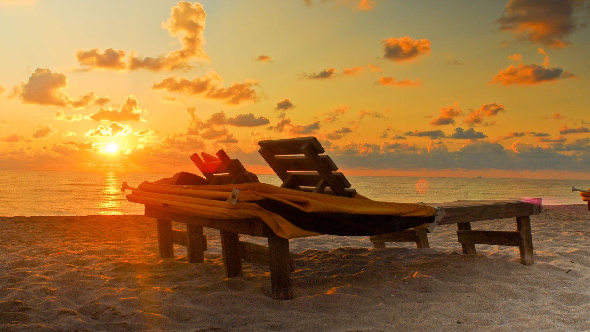 1920x1080 Florida Beach Chair Sunrise Wallpaper:1920x1080