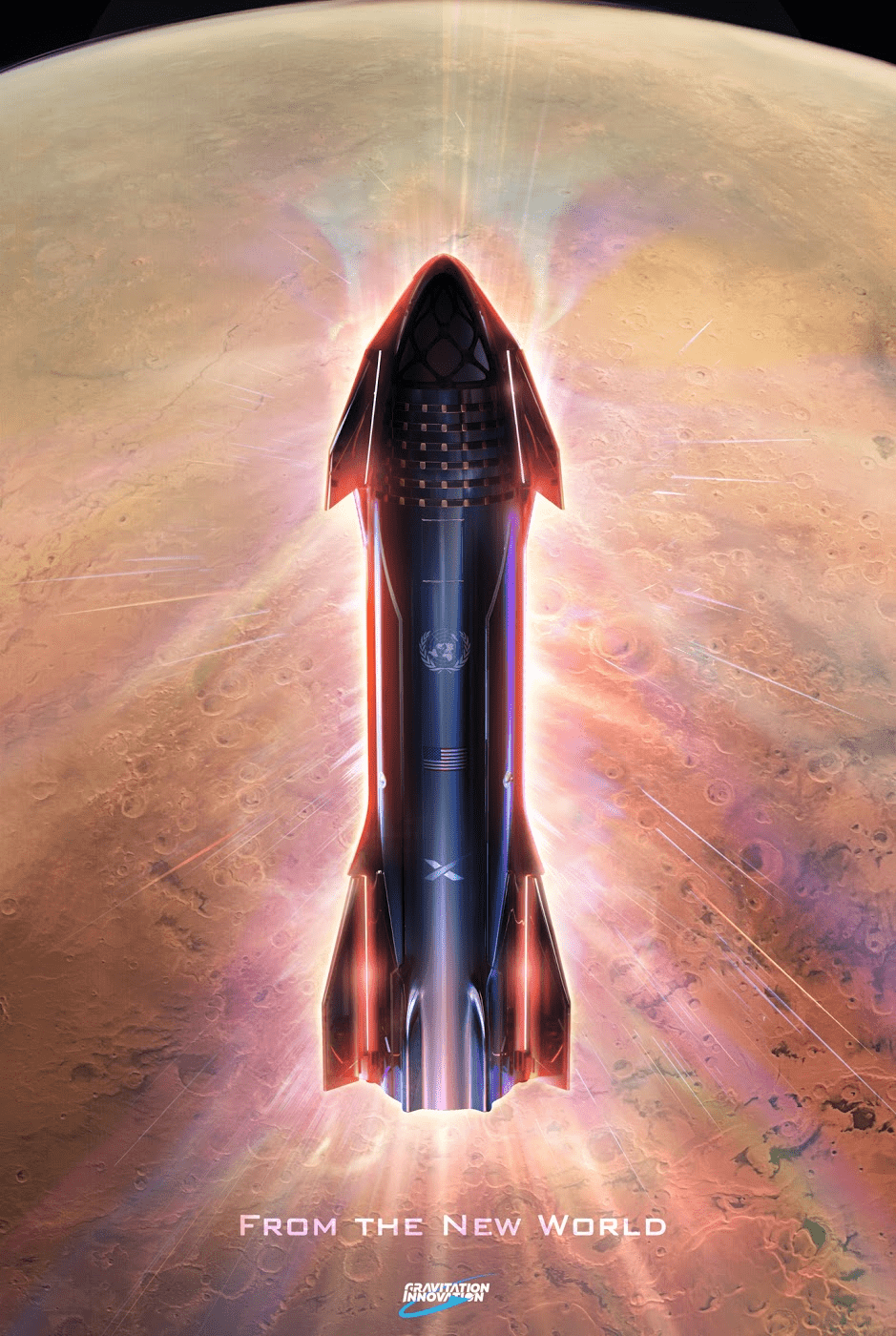939x1400 Poster of SpaceX Starship entering Mars' atmosphere by Gravitation Innovation. Spacex starship, Spacex, Starship