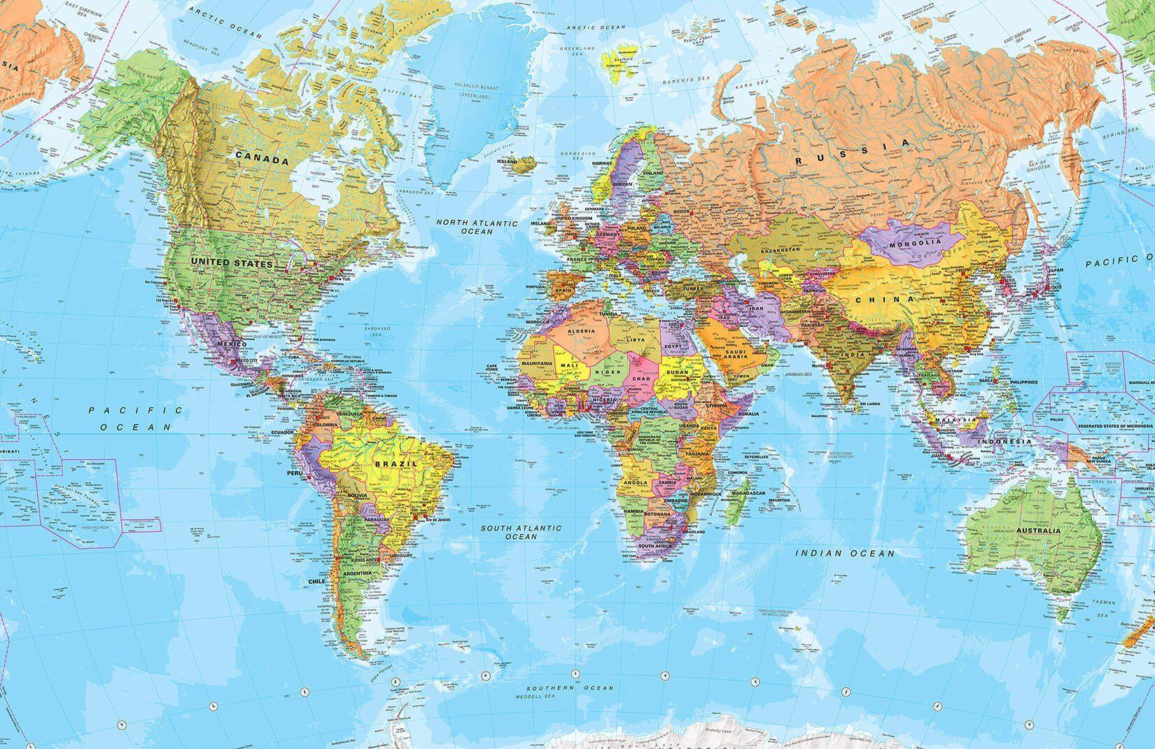 1650x1070 Political World Map Wallpaper Mural