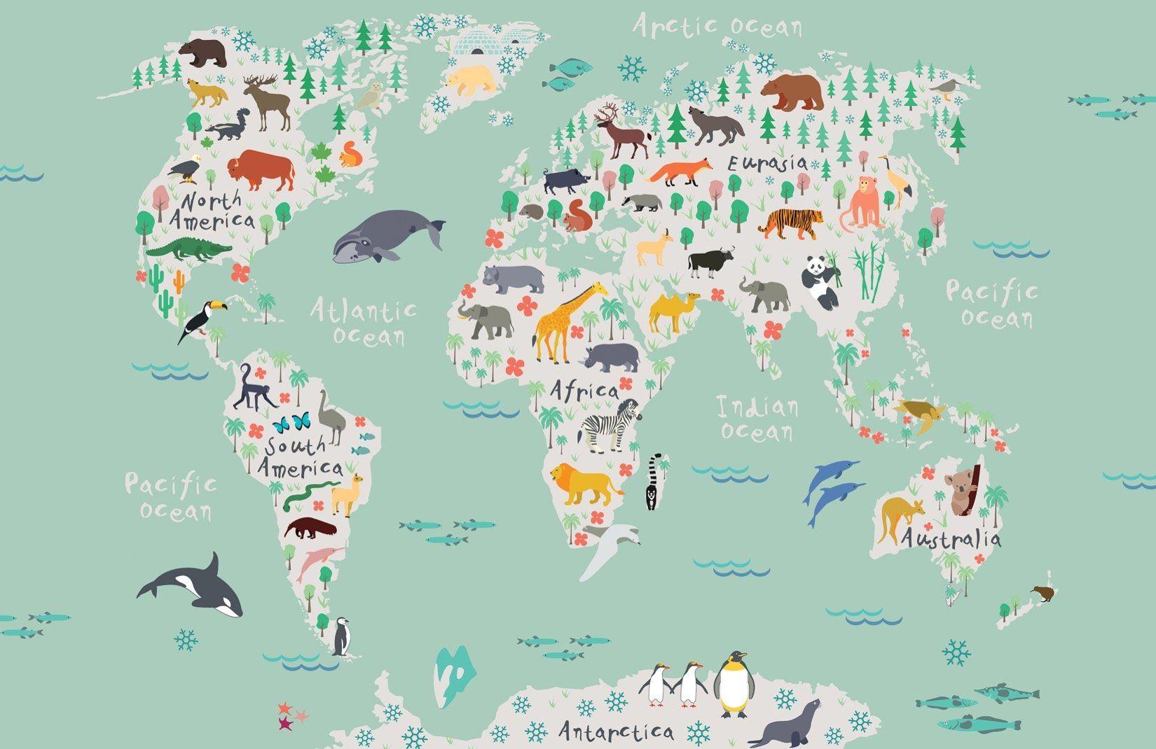 1650x1070 Kids Safari Map Wallpaper Mural