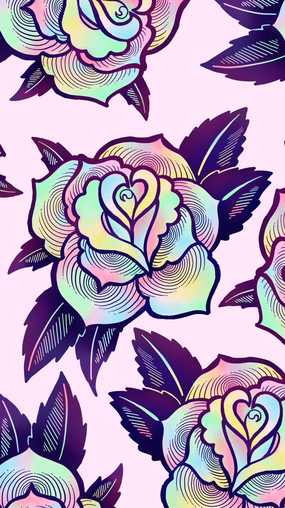 1080x1920 Cute, Colorful Psychedelic Rose Wallpaper For Your Phone Wallpaper Colorful HD Wallpaper
