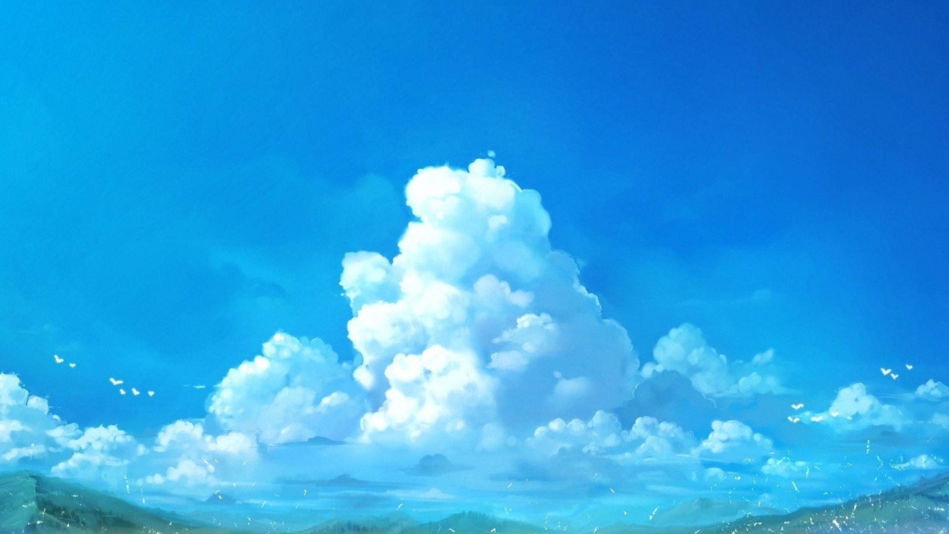 1920x1080 clouds birds hills artwork skyscapes