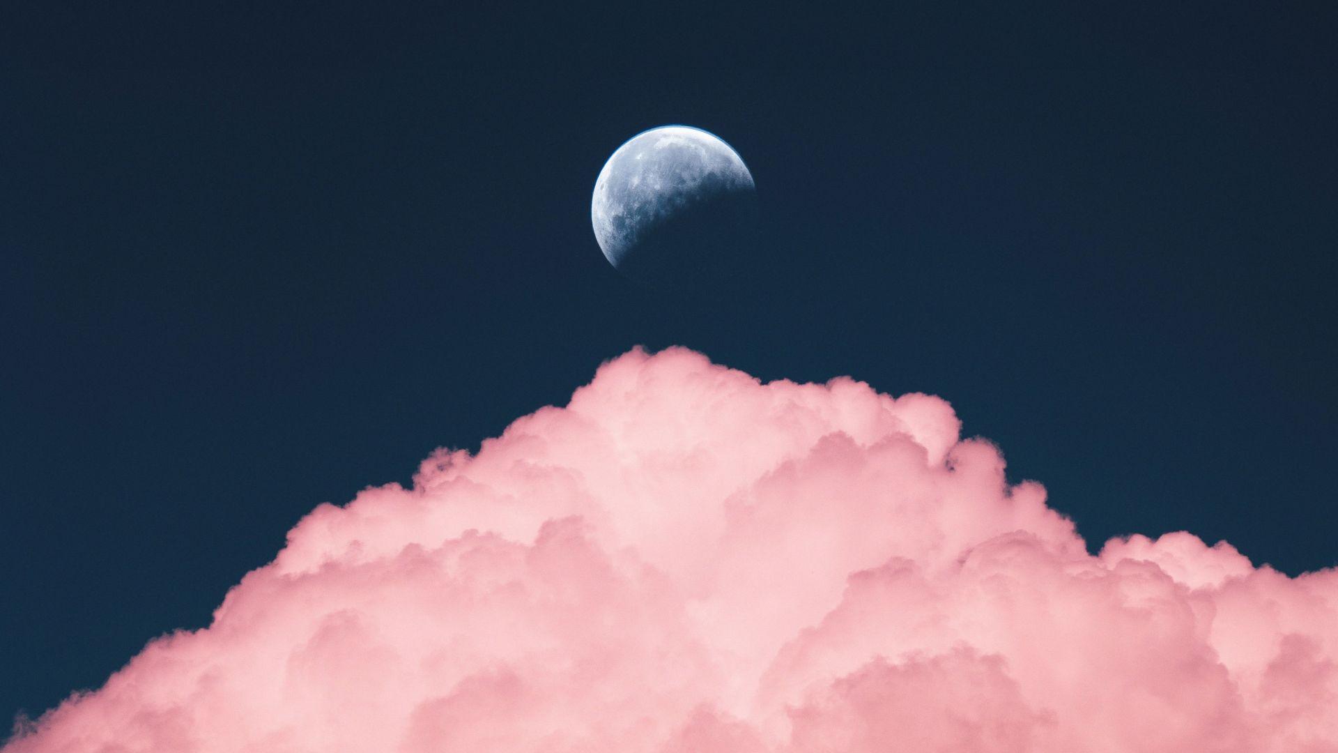 1920x1080 Desktop Wallpaper Half Moon, Clouds, HD Image, Picture, Background, 69fb0f
