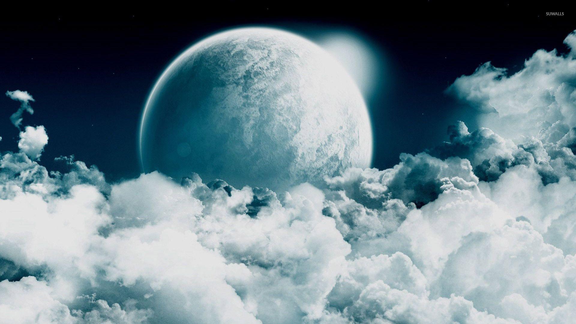 1920x1080 Moon rising from the clouds wallpaper Art wallpaper