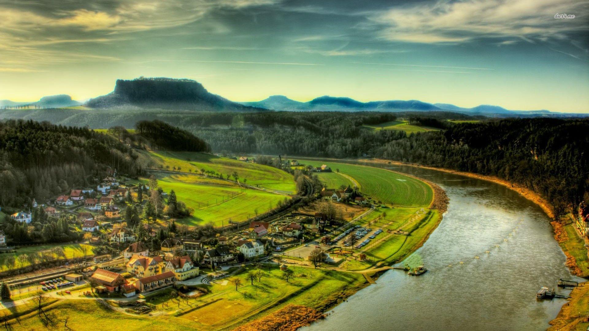 1920x1080 Riverside Village Wallpaper HD Free Scenery HD Wallpaper