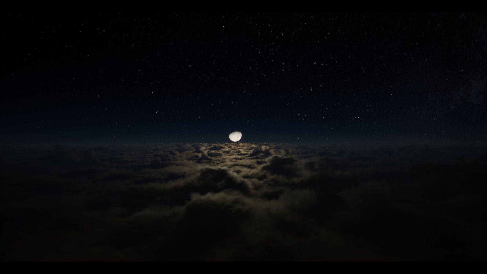 1920x1080 Desktop wallpaper half moon, clouds, dark, night, HD image, picture, background, 5f03D5