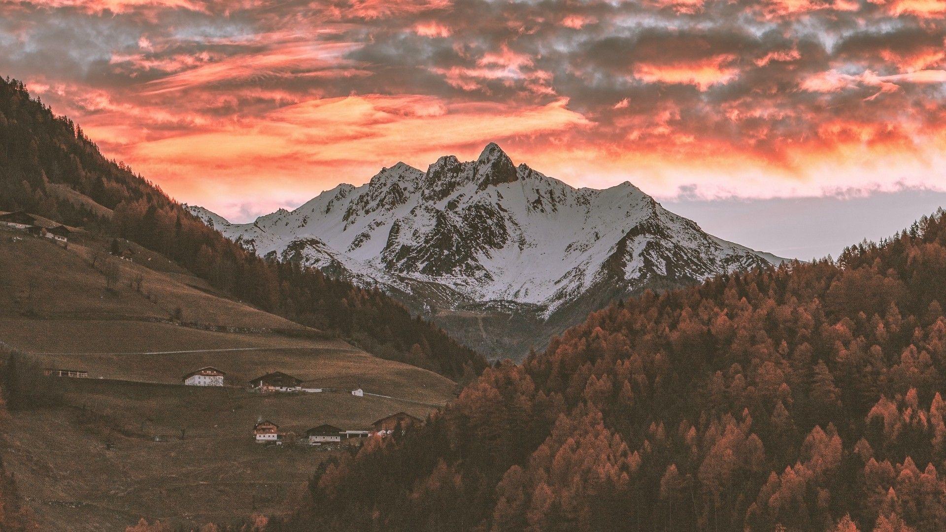 1920x1080 Mountains, trees, clouds, sky, autumn, village, Italy. picture, photo, desktop wallpaper