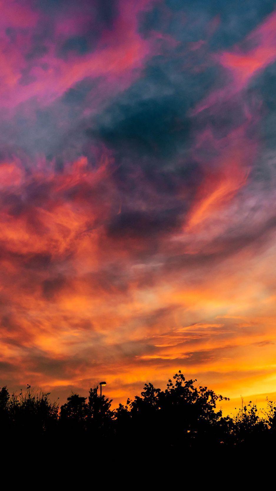 938x1668 Download Wallpaper 938x1668 Sunset, Sky, Trees, Colorful Iphone 8 7 6s 6 For Parallax HD Background