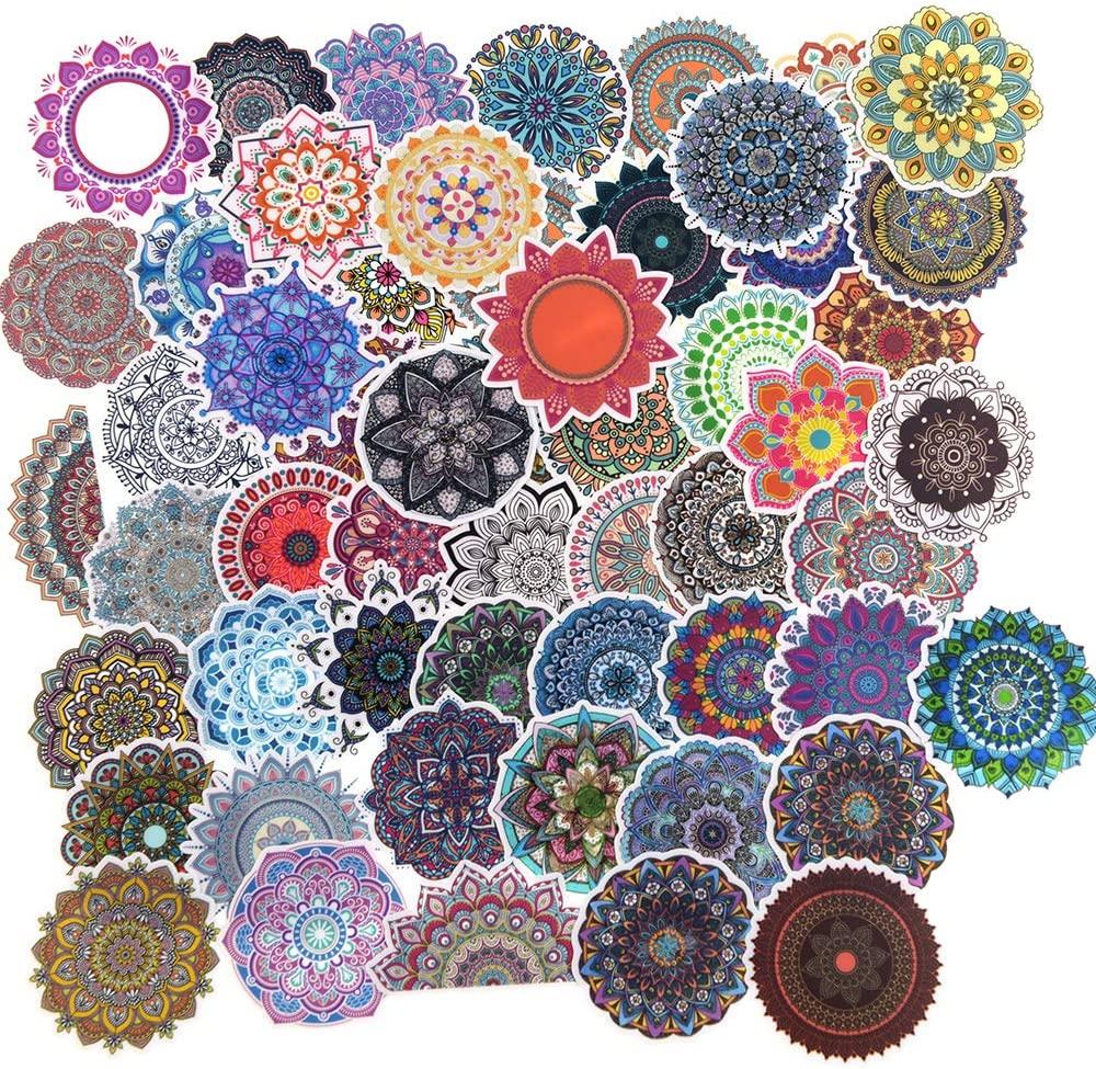 1000x975 Colorful Small Mandala Flowers Stickers For Water Bottle, Laptop, Journal Yoga Girl Stickers Rainbow Kaleidoscope Round Stickers 56pcs: Kitchen & Dining