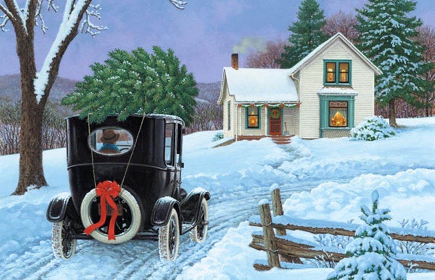 1680x1080 WpNature.com John Sloane Beautiful Snow Christmas Paintings Art Winter Wallpaper Landscape. Christmas paintings, Christmas art, Christmas picture