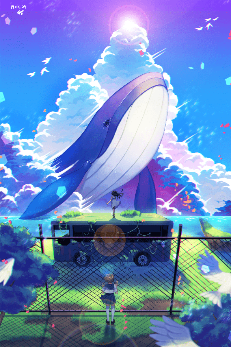 800x1200 21++ Anime Blue Whale Wallpaper