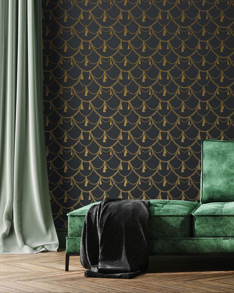 794x996 Black & Gold Romantic Pattern Wallpaper Mural