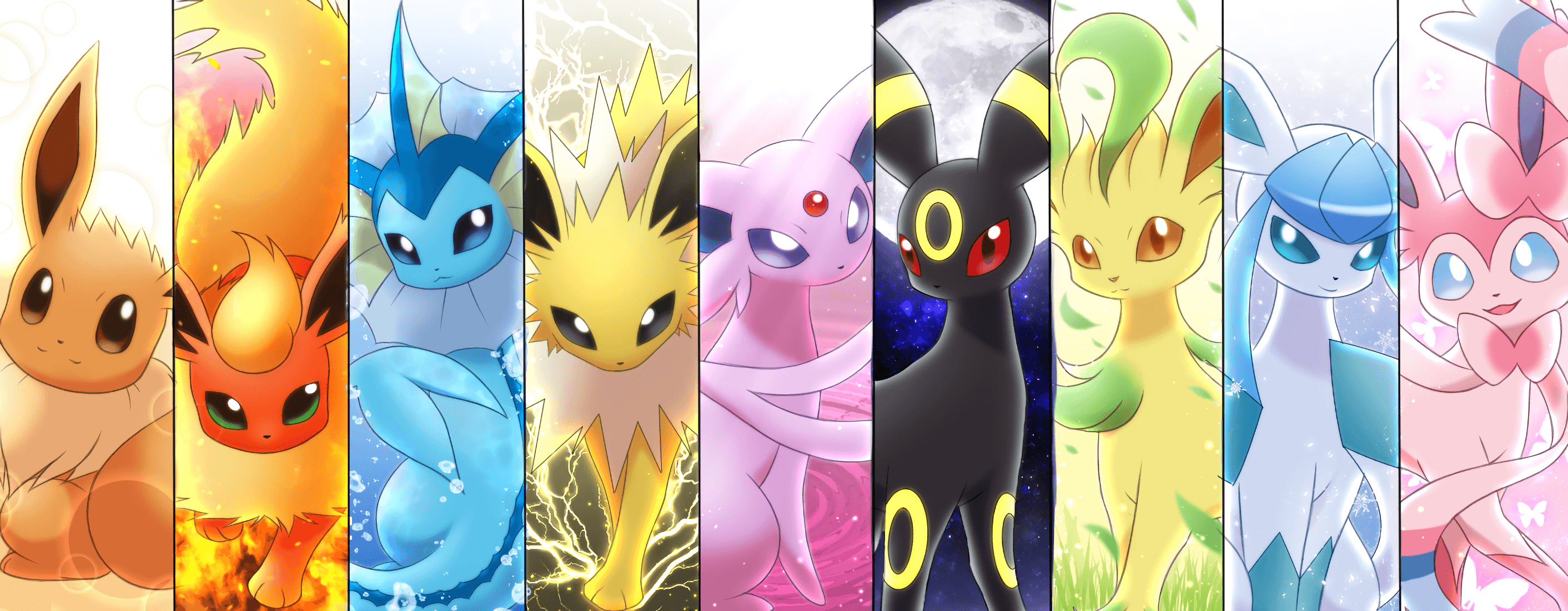 2824x1100 Glaceon and Sylveon Wallpaper