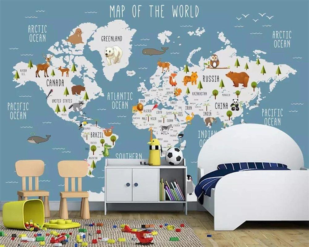 1000x800 custom wallpaper photo cartoon world map children's room background wall murals large custom living room bedroom 3D wallpaper. Wallpaper