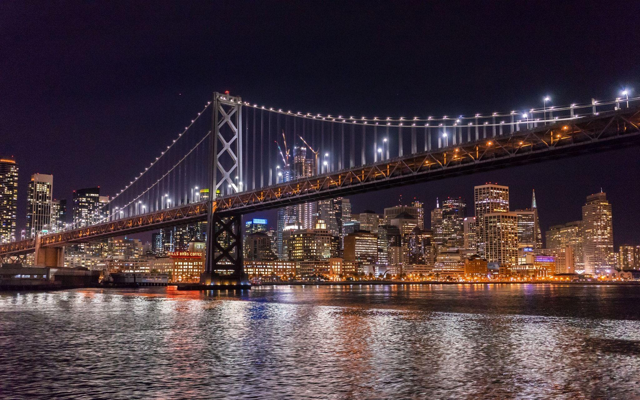 2048x1280 San Francisco Night Cruise Of The San Francisco Oakland Bay Bridge And The Bright Illuminated City Of San. San Francisco At Night, San Francisco City, San