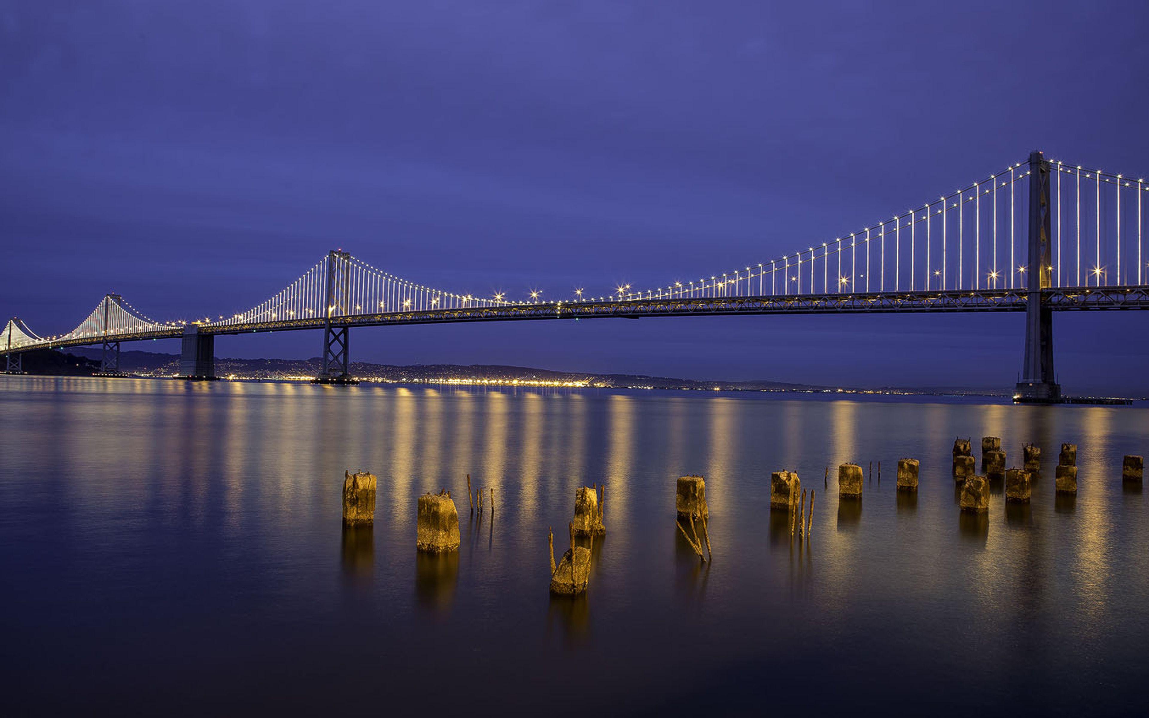 3840x2400 Oakland Bay Bridge Lights At Night San Francisco California United States Desktop Background Free Download For Windows 3840x2400 :