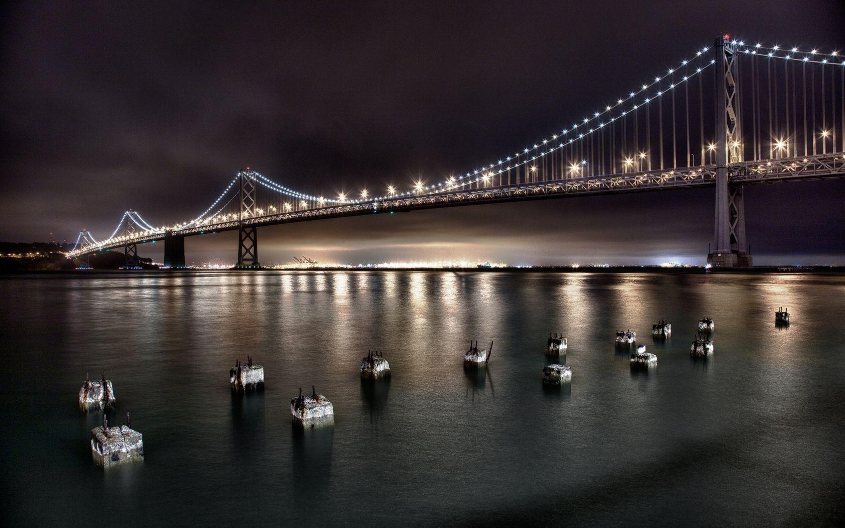 1680x1050 Wallpaper San Francisco, Bridge, Golden, Gate, Night, Bay Bridge