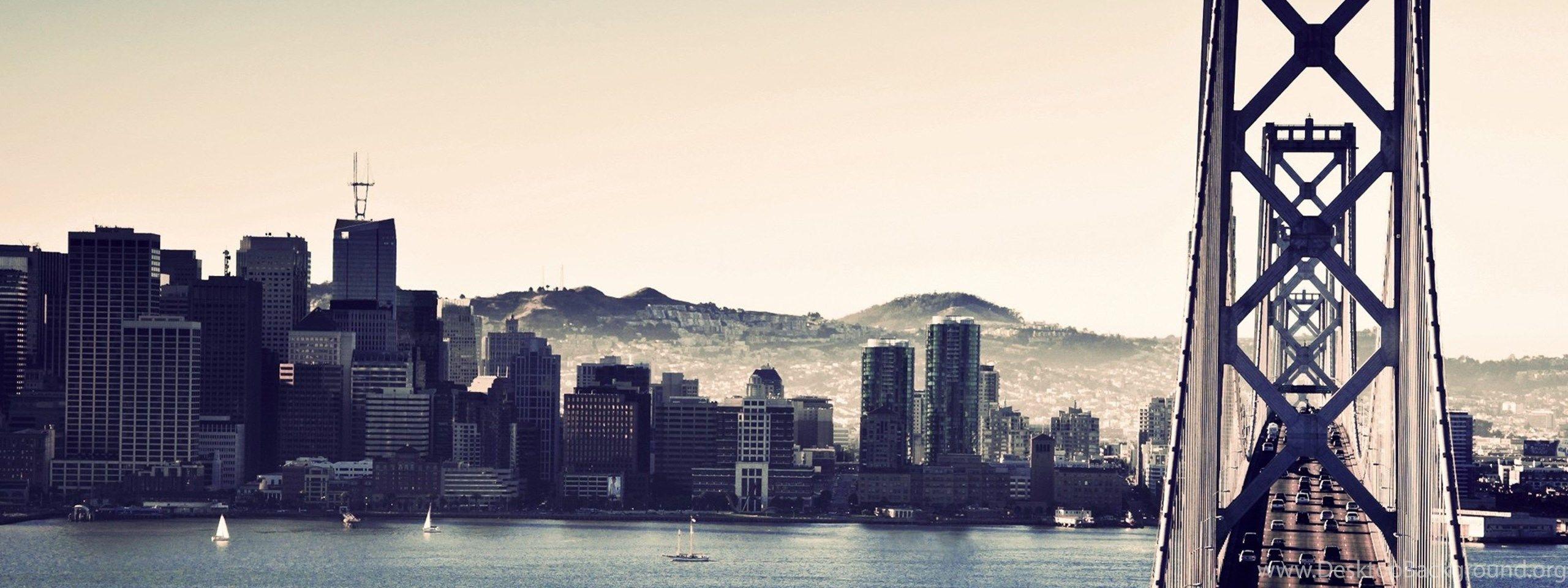 2560x960 Download Wallpaper 3840x2160 San Francisco, Bridge, Night City 4K. Desktop Background