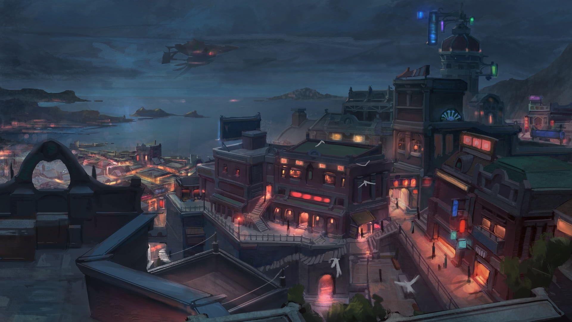 1920x1080 Top View Of City Anime Illustration HD Wallpaper Wallpaper Anime City