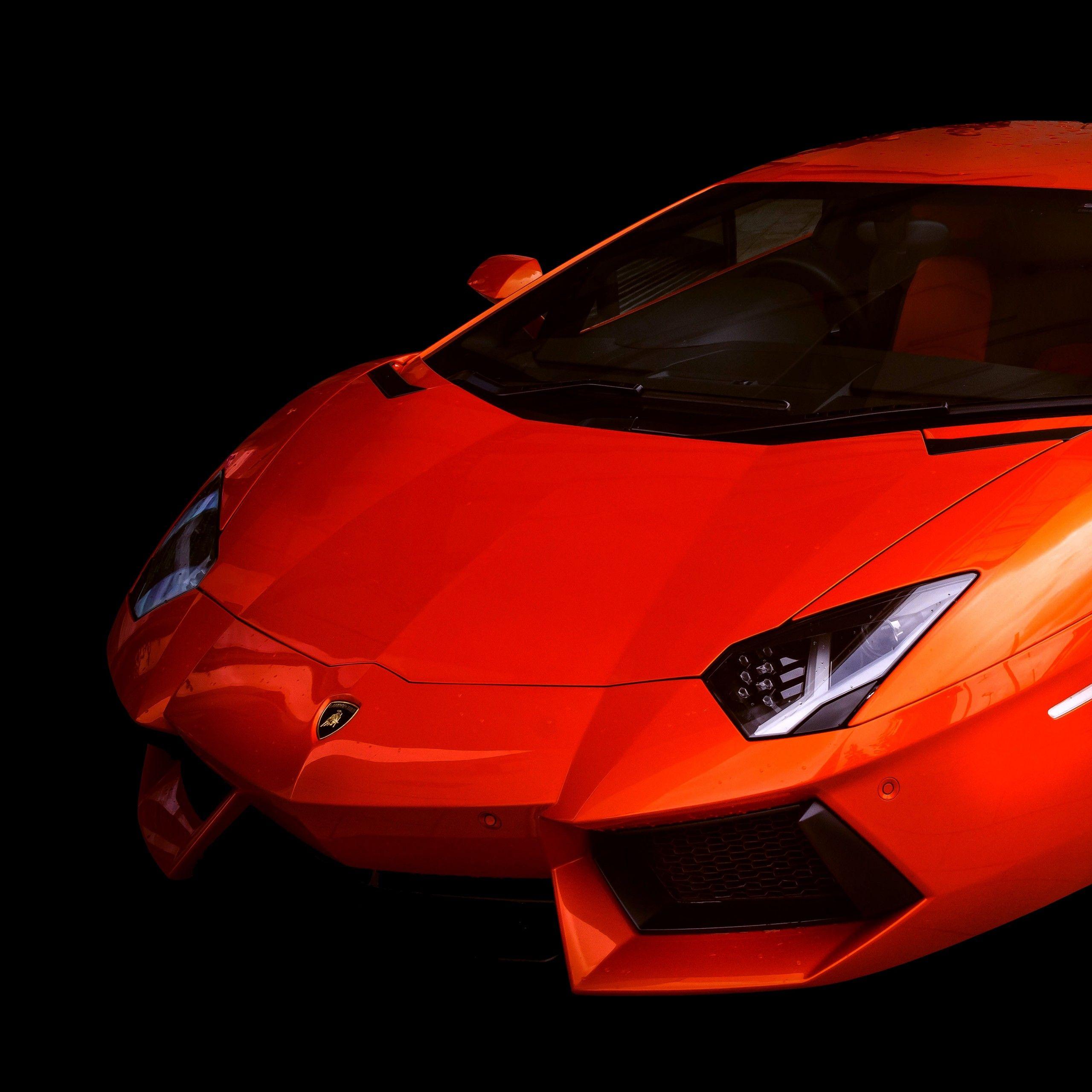 2560x2560 Lamborghini Aventador 4K Wallpaper, Black Background, Red Car, 5K, Sports Cars, 8K, Black Dark
