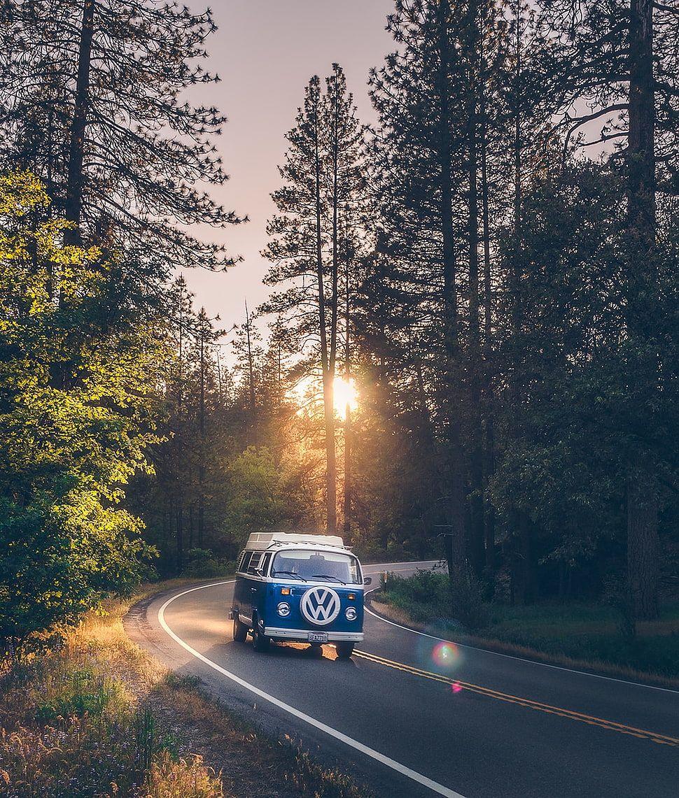 970x1141 Blue And White Volkswagen Transporter Photography, Bus Wallpaper iPhone