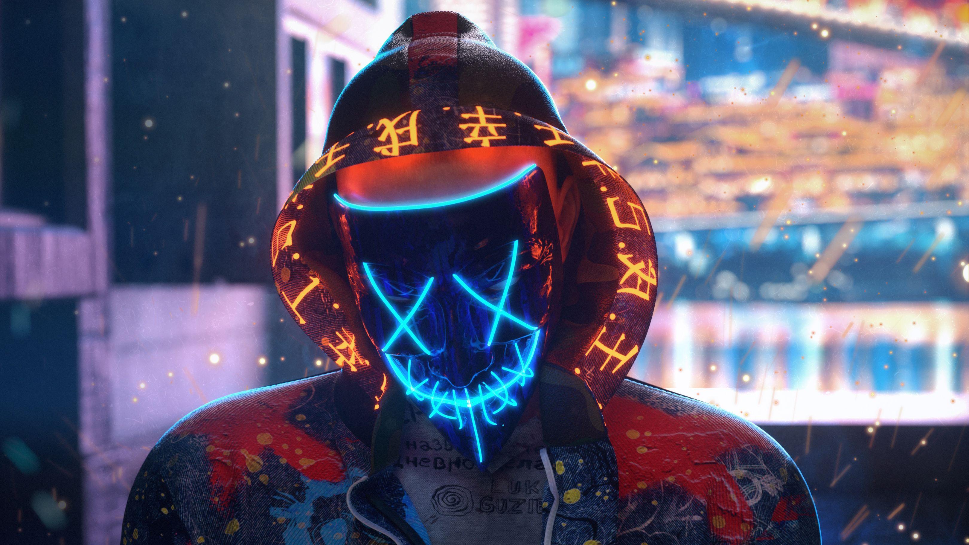 3240x1823 Mask Neon Guy Making Chakra 4k, HD Artist, 4k Wallpaper, Image, Background, Photo and Picture