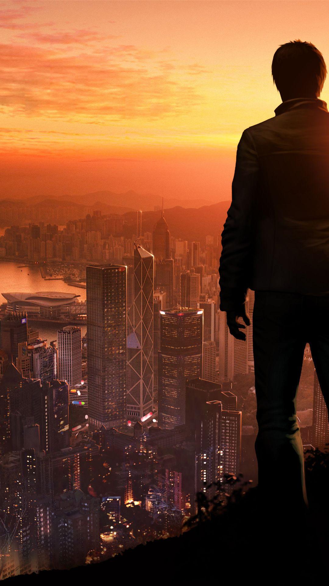 1080x1920 people, the evening, height, silhouette, sleeping dogs, the city, sunset desktop wallpaper 96357