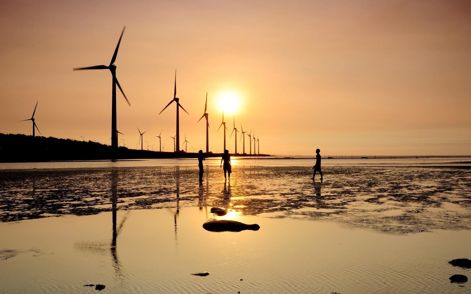 1920x1200 Sunset People Windmills Ocean wallpaper. Sunset People Windmills Ocean