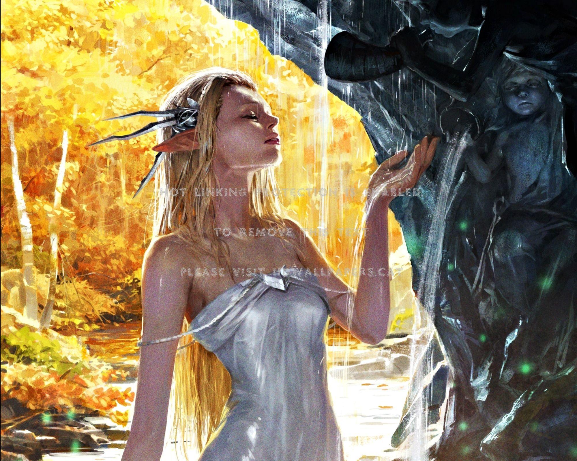 2000x1600 elf princess water game yellow white girl