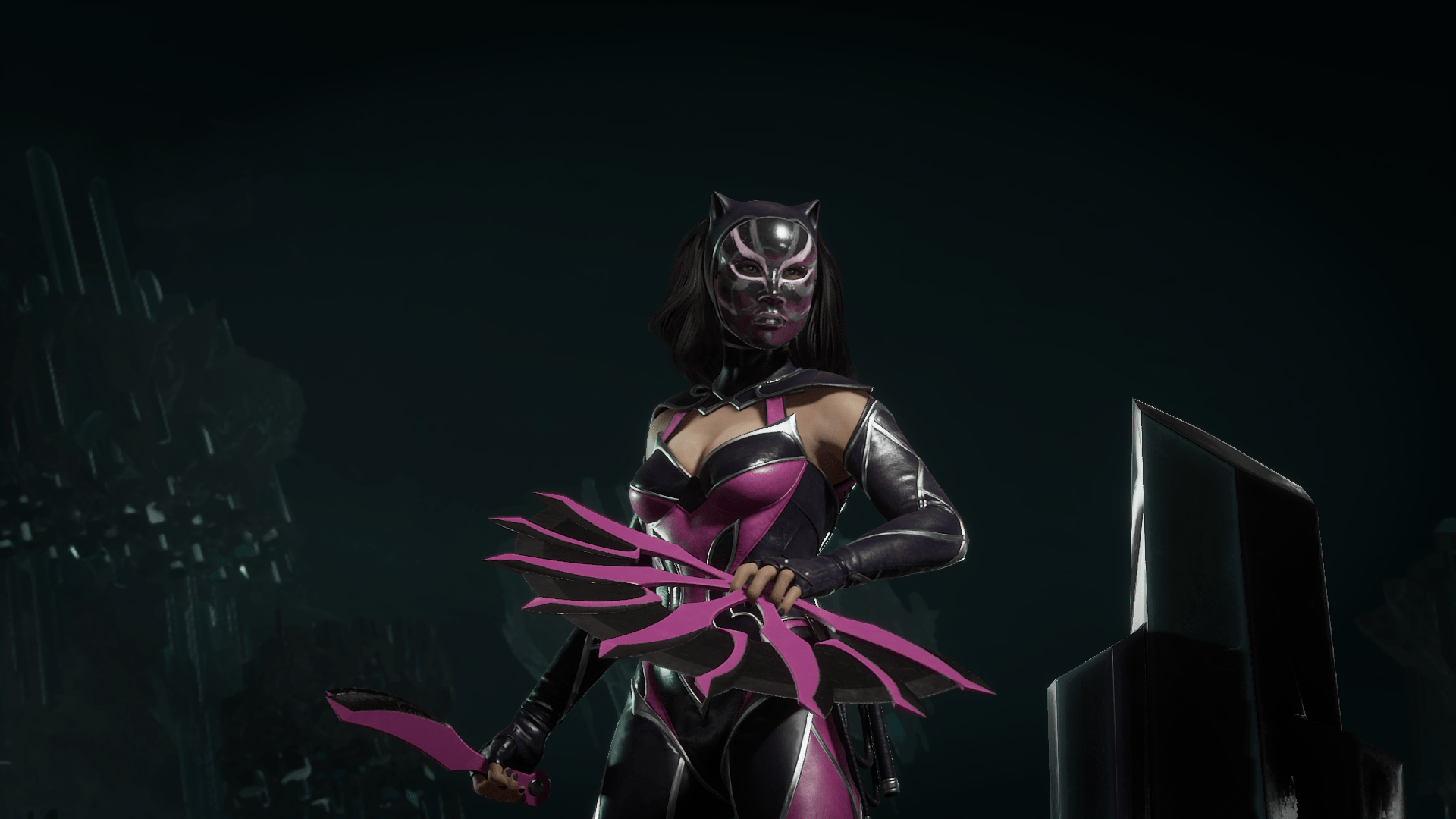 1920x1080 The mask doesn't look good with many Kitana skins, but with the Catwoman skin it fits, looking like the patterns on a cats face