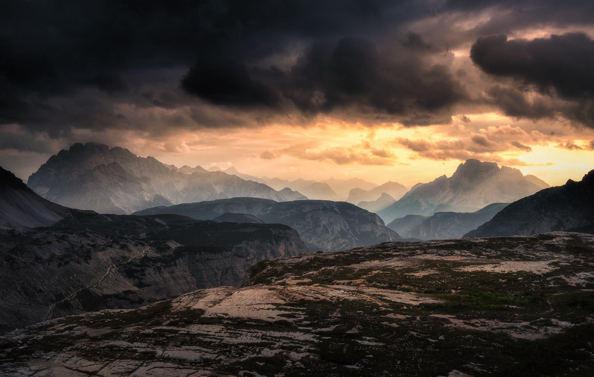2048x1300 Download 2048x1300 Dark Clouds, Mountains, Hills, Sky Wallpaper