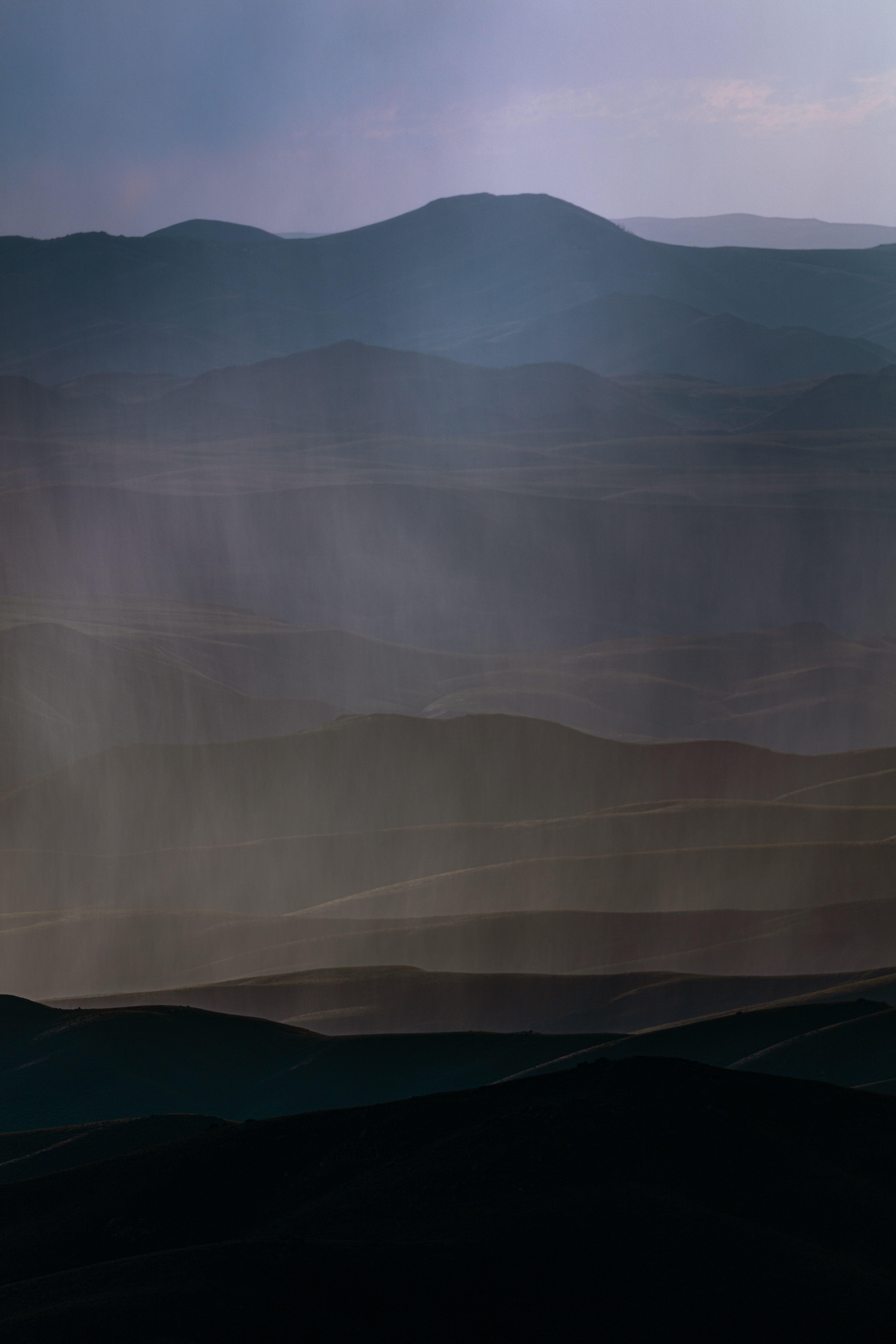 5792x8688 Download wallpaper 5792x8688 mountains, hills, fog, landscape, dark HD background